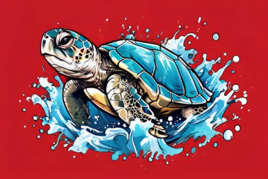 Turtle gracefully swimming in water. For educational materials for kids, game design, animated movies, tourism, stationery, Tshirt design, posters, postcards, childrens books