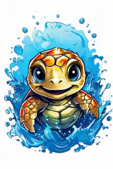 Turtle glides through its aquatic environment, showcasing beauty, tranquility of underwater world. For Tshirt design, posters, postcards, other merchandise with marine theme, childrens books, tourism