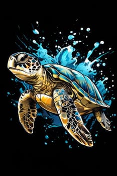 Vibrant sea turtle elegantly maneuvering its way through shimmering azure ocean depths, showcasing beauty, tranquility of marine life in its natural habitat.For fashion, clothing design, Tshirt design