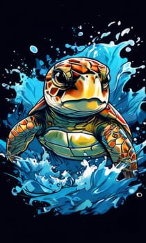 Exquisite image showcasing serene turtle gliding through crystal-clear blue waters of ocean. For fashion, clothing design, animal themed clothing advertising, Tshirt design