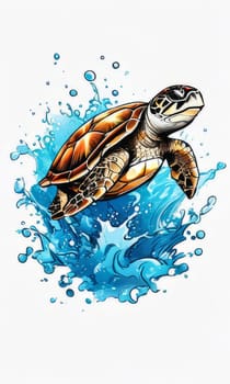 Image of sea turtle on white background. For educational materials for kids, game design, animated movies, tourism, stationery, Tshirt design, posters, postcards, childrens books