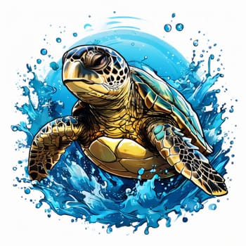 Turtle gracefully swimming in water. For educational materials for kids, game design, animated movies, tourism, stationery, Tshirt design, posters, postcards, childrens books