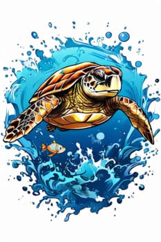 Turtle moves gracefully through water, its movements fluid, effortless. For fashion, clothing design, animal themed clothing advertising, as illustration for interesting clothing style, Tshirt design