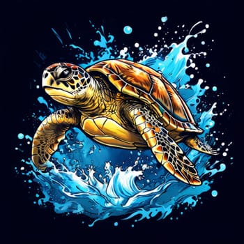 Majestic sea turtle gracefully gliding through crystal-clear waters of ocean. For educational materials for kids, game design, animated movies, tourism, stationery, Tshirt design, clothing design