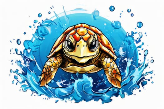 Image of sea turtle on white background. For educational materials for kids, game design, animated movies, tourism, stationery, Tshirt design, posters, postcards, childrens books