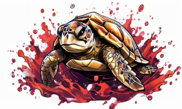 Turtle gracefully swimming in water surrounded by bubbles, showcasing its serene underwater world. For Tshirt design, posters, postcards, other merchandise with marine theme, childrens books