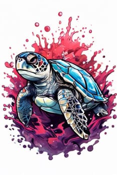 Turtle gracefully swimming in water. For educational materials for kids, game design, animated movies, tourism, stationery, Tshirt design, posters, postcards, childrens books