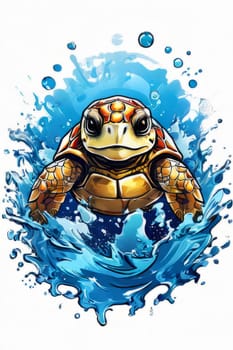 Turtle glides through its aquatic environment, showcasing beauty, tranquility of underwater world. For Tshirt design, posters, postcards, other merchandise with marine theme, childrens books, tourism