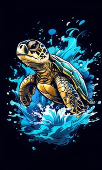 Exquisite image showcasing serene turtle gliding through crystal-clear blue waters of ocean. For fashion, clothing design, animal themed clothing advertising, Tshirt design