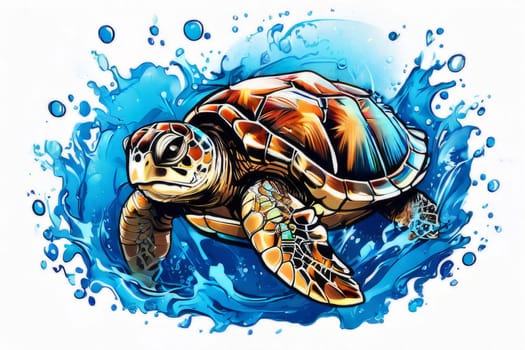 Image of sea turtle on white background. For educational materials for kids, game design, animated movies, tourism, stationery, Tshirt design, posters, postcards, childrens books