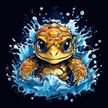 Turtle glides through its aquatic environment, showcasing beauty, tranquility of underwater world. For Tshirt design, posters, postcards, other merchandise with marine theme, childrens books, tourism