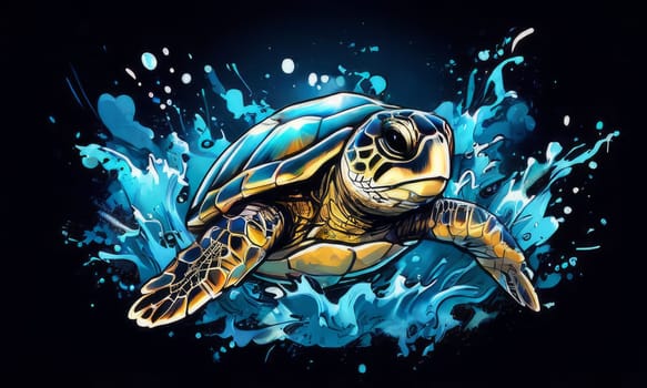 Turtle moves gracefully through water, its movements fluid, effortless. For fashion, clothing design, animal themed clothing advertising, as illustration for interesting clothing style, Tshirt design