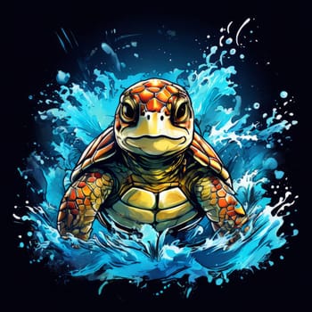 Vibrant sea turtle elegantly maneuvering its way through shimmering azure ocean depths, showcasing beauty, tranquility of marine life in its natural habitat.For fashion, clothing design, Tshirt design