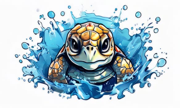 Majestic turtle glides effortlessly through clear blue waters, its shell glistening in sunlight. For educational materials for kids, game design, animated movies, tourism, stationery, Tshirt design