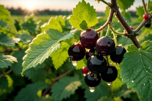 ripe black currant growing outdoors .