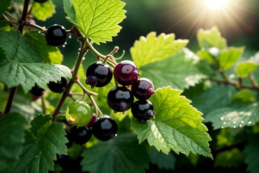 ripe black currant growing outdoors .