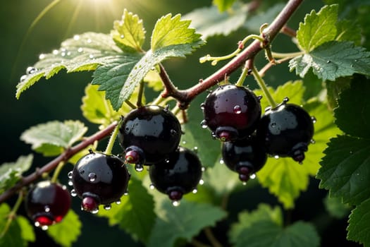 ripe black currant growing outdoors .