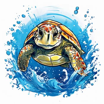 Turtle gracefully swimming in water. For educational materials for kids, game design, animated movies, tourism, stationery, Tshirt design, posters, postcards, childrens books