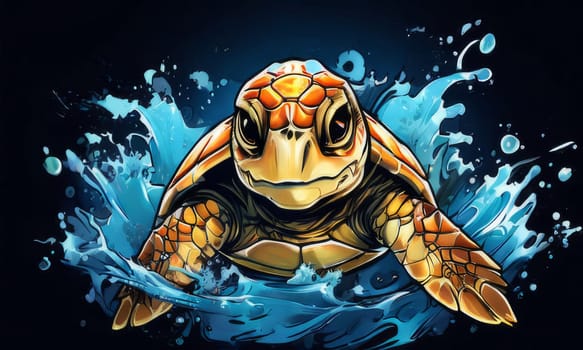 Majestic sea turtle gracefully gliding through crystal-clear waters of ocean. For educational materials for kids, game design, animated movies, tourism, stationery, Tshirt design, clothing design