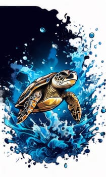Image of sea turtle on white background. For educational materials for kids, game design, animated movies, tourism, stationery, Tshirt design, posters, postcards, childrens books