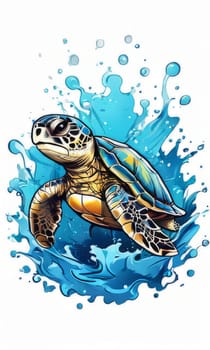 Turtle gracefully swimming in water. For educational materials for kids, game design, animated movies, tourism, stationery, Tshirt design, posters, postcards, childrens books