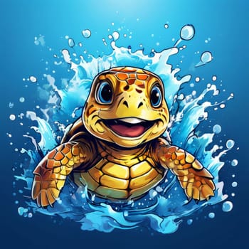 Majestic sea turtle gracefully gliding through crystal-clear waters of ocean. For educational materials for kids, game design, animated movies, tourism, stationery, Tshirt design, clothing design