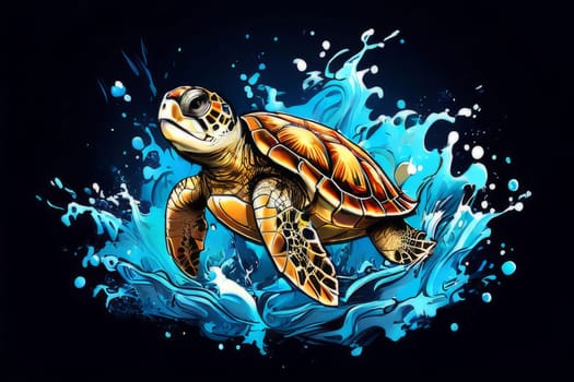 Exquisite image showcasing serene turtle gliding through crystal-clear blue waters of ocean. For fashion, clothing design, animal themed clothing advertising, Tshirt design