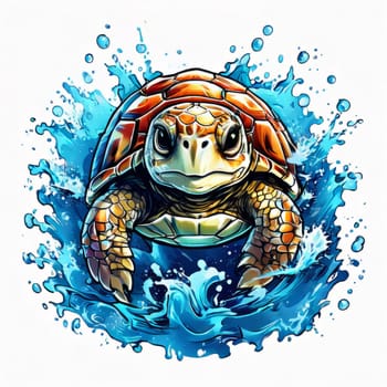 Vibrant sea turtle elegantly maneuvering its way through shimmering azure ocean depths, showcasing beauty, tranquility of marine life in its natural habitat.For fashion, clothing design, Tshirt design