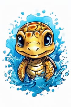 Majestic turtle is seen gliding effortlessly through water, its movements slow, graceful. For Tshirt design, posters, postcards, other merchandise with marine theme, childrens books