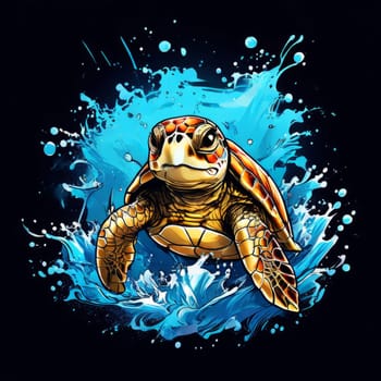 Turtle moves gracefully through water, its movements fluid, effortless. For fashion, clothing design, animal themed clothing advertising, as illustration for interesting clothing style, Tshirt design