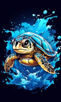 Exquisite image showcasing serene turtle gliding through crystal-clear blue waters of ocean. For fashion, clothing design, animal themed clothing advertising, Tshirt design