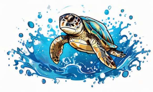 Turtle moves gracefully through water, its movements fluid, effortless. For fashion, clothing design, animal themed clothing advertising, as illustration for interesting clothing style, Tshirt design