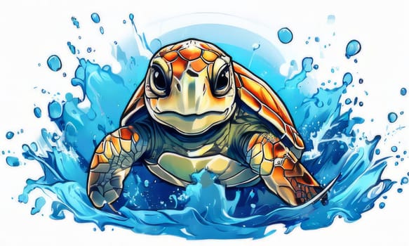 Vibrant sea turtle elegantly maneuvering its way through shimmering azure ocean depths, showcasing beauty, tranquility of marine life in its natural habitat.For fashion, clothing design, Tshirt design