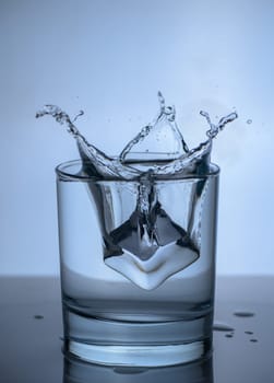 Splash from ice cube in a glass of water.