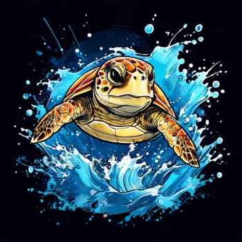 Majestic turtle glides effortlessly through clear blue waters, its shell glistening in sunlight. For educational materials for kids, game design, animated movies, tourism, stationery, Tshirt design