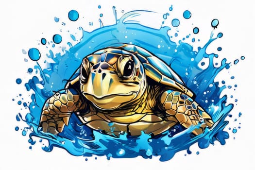 Image of sea turtle on white background. For educational materials for kids, game design, animated movies, tourism, stationery, Tshirt design, posters, postcards, childrens books