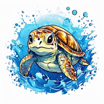 Turtle gracefully swimming in water. For educational materials for kids, game design, animated movies, tourism, stationery, Tshirt design, posters, postcards, childrens books