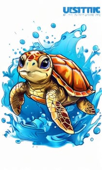 Turtle glides through its aquatic environment, showcasing beauty, tranquility of underwater world. For Tshirt design, posters, postcards, other merchandise with marine theme, childrens books, tourism