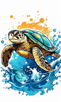 Majestic sea turtle gracefully gliding through crystal-clear waters of ocean. For educational materials for kids, game design, animated movies, tourism, stationery, Tshirt design, clothing design