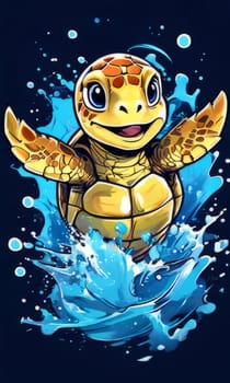 Vibrant sea turtle elegantly maneuvering its way through shimmering azure ocean depths, showcasing beauty, tranquility of marine life in its natural habitat.For fashion, clothing design, Tshirt design