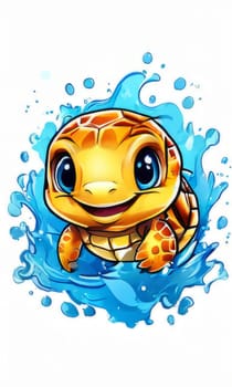 Serene turtle gracefully swimming through water amidst trail of bubbles. For fashion, clothing design, animal themed clothing advertising, as illustration for interesting clothing style, Tshirt design