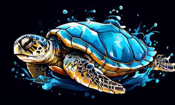 Exquisite image showcasing serene turtle gliding through crystal-clear blue waters of ocean. For fashion, clothing design, animal themed clothing advertising, Tshirt design