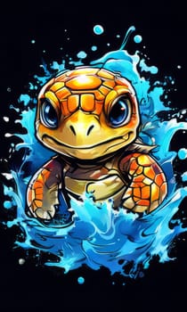 Turtle moves gracefully through water, its movements fluid, effortless. For fashion, clothing design, animal themed clothing advertising, as illustration for interesting clothing style, Tshirt design