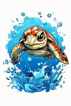 Majestic sea turtle gracefully gliding through crystal-clear waters of ocean. For educational materials for kids, game design, animated movies, tourism, stationery, Tshirt design, clothing design