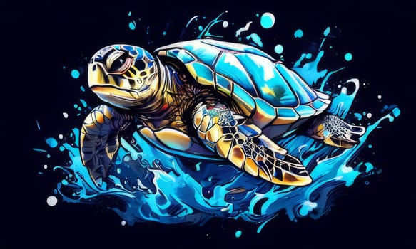 Exquisite image showcasing serene turtle gliding through crystal-clear blue waters of ocean. For fashion, clothing design, animal themed clothing advertising, Tshirt design