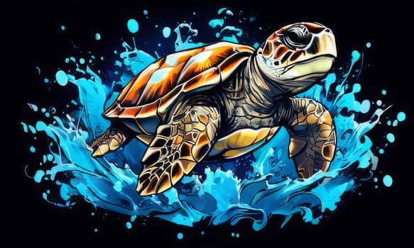 Exquisite image showcasing serene turtle gliding through crystal-clear blue waters of ocean. For fashion, clothing design, animal themed clothing advertising, Tshirt design