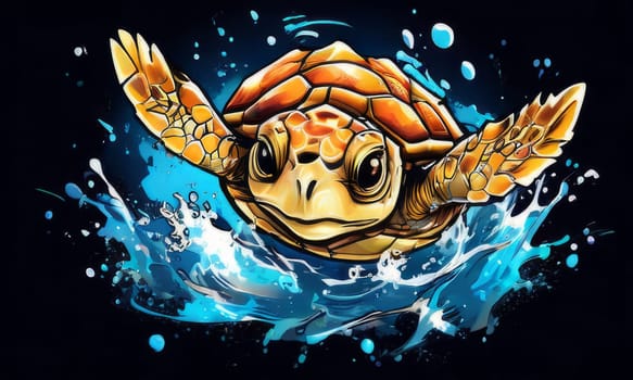 Turtle gracefully swimming in water. For educational materials for kids, game design, animated movies, tourism, stationery, Tshirt design, posters, postcards, childrens books