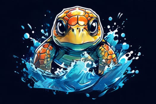 Turtle moves gracefully through water, its movements fluid, effortless. For fashion, clothing design, animal themed clothing advertising, as illustration for interesting clothing style, Tshirt design