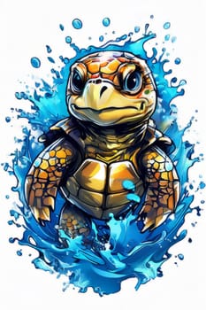 Vibrant sea turtle elegantly maneuvering its way through shimmering azure ocean depths, showcasing beauty, tranquility of marine life in its natural habitat.For fashion, clothing design, Tshirt design