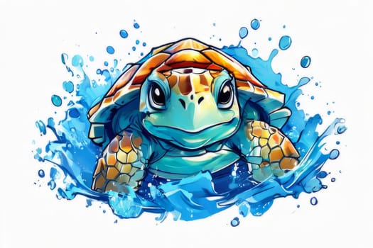 Serene turtle gracefully swimming through water amidst trail of bubbles. For fashion, clothing design, animal themed clothing advertising, as illustration for interesting clothing style, Tshirt design